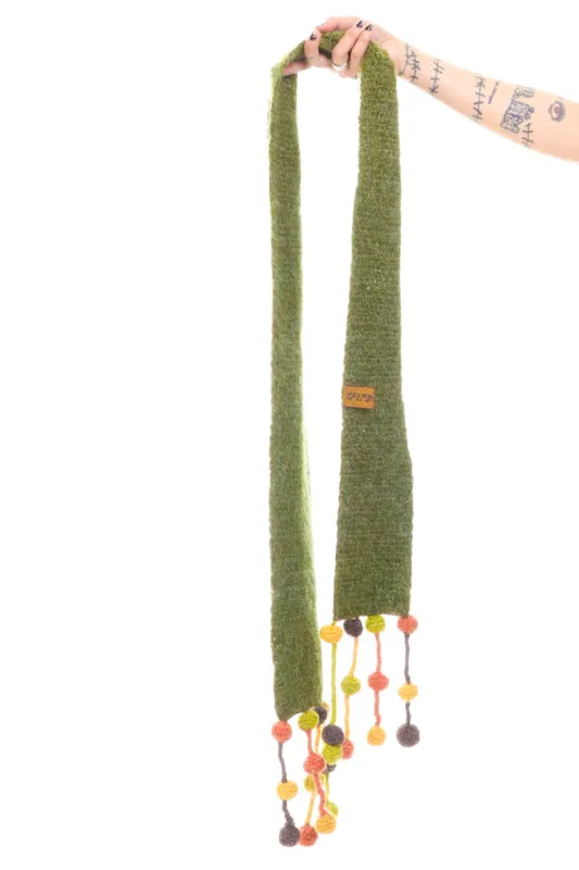 Vintage Green Pom Pom Knit Scarf sold by Tunnel Vision