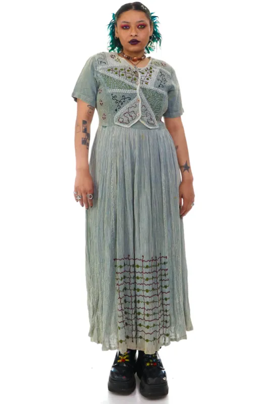 Vintage 90's Faded Grey Embroidered Fairy Maxi Dress - M/L/XL sold by Tunnel Vision