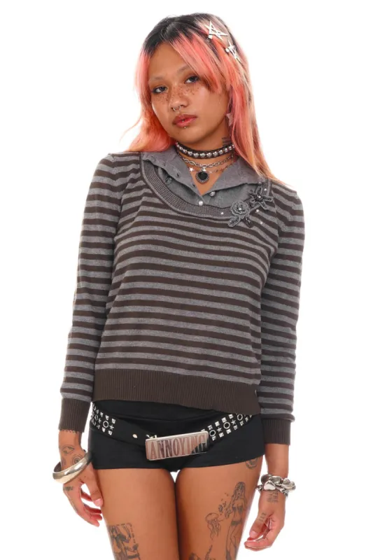 Vintage Y2K Emily Stripe Embellished Sweater - S sold by Tunnel Vision