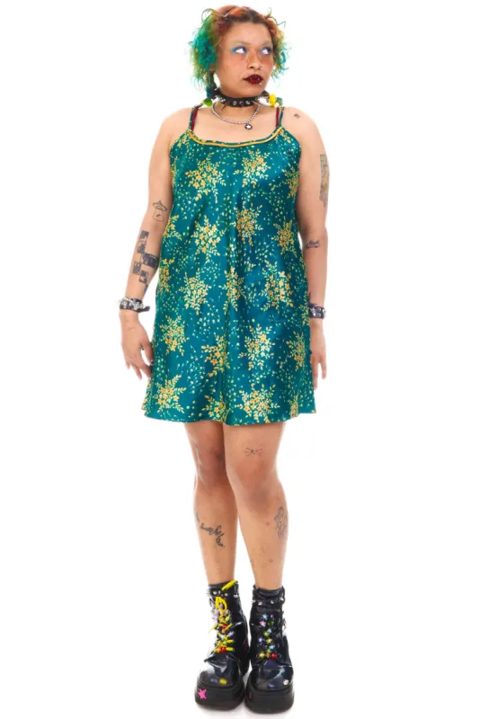 Vintage Y2K Delicate Flower Green Slip Dress - L/XL sold by Tunnel Vision