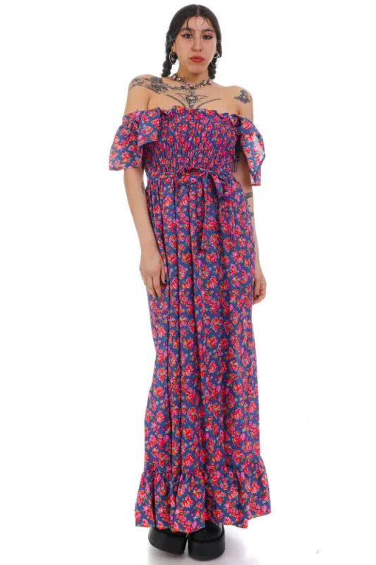 Vintage 70's Blue Floral Dreams Maxi Dress - S/M sold by Tunnel Vision