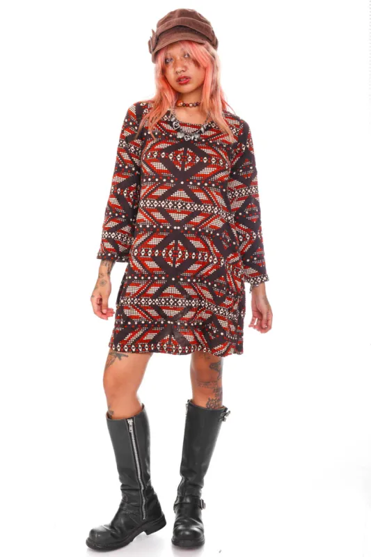 Vintage Y2K Dotted Brown Long-Sleeve Dress - S/M sold by Tunnel Vision
