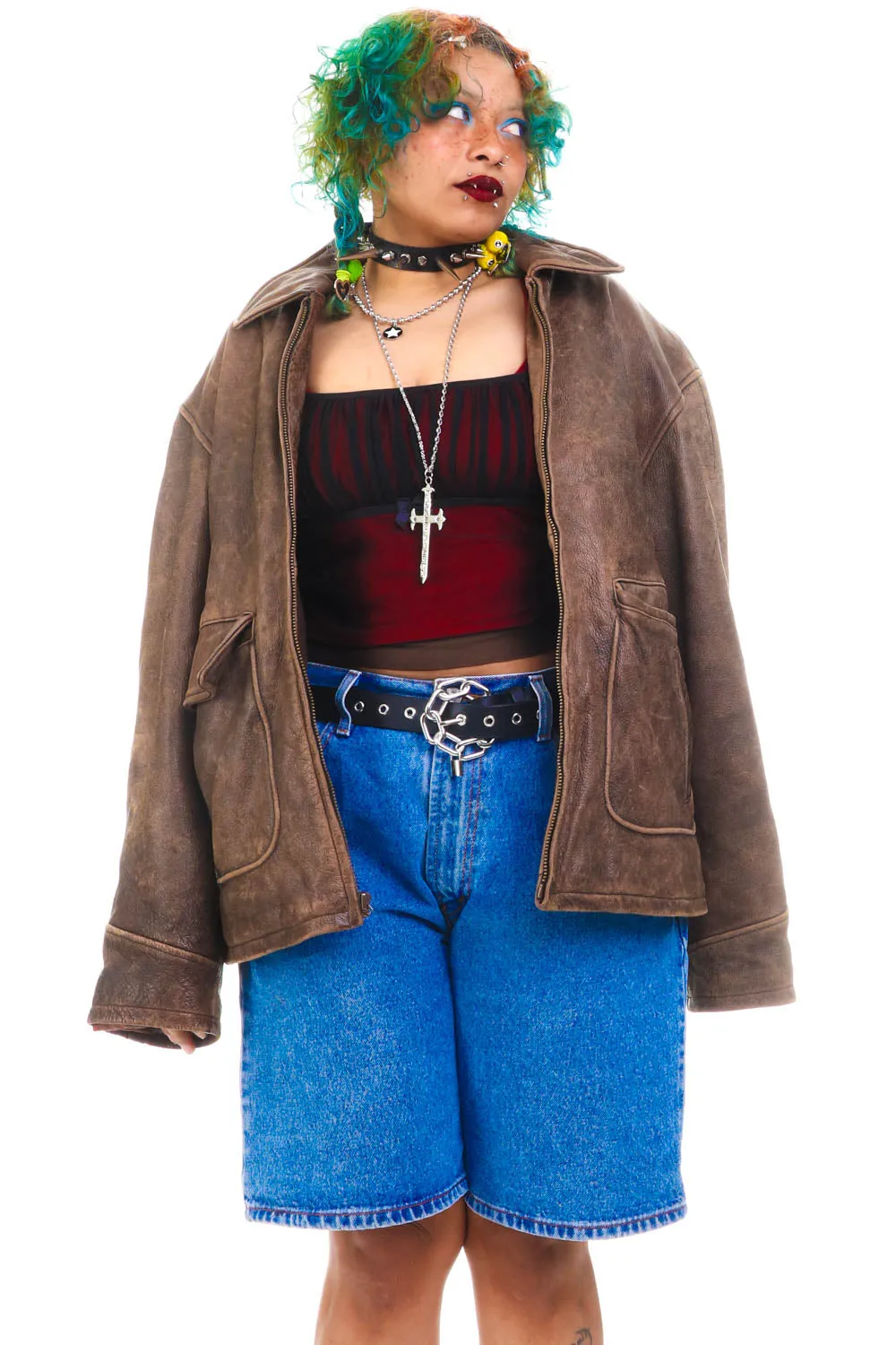 Vintage 80's Structure Brown Leather Heavy Duty Jacket - OSFM sold by Tunnel Vision