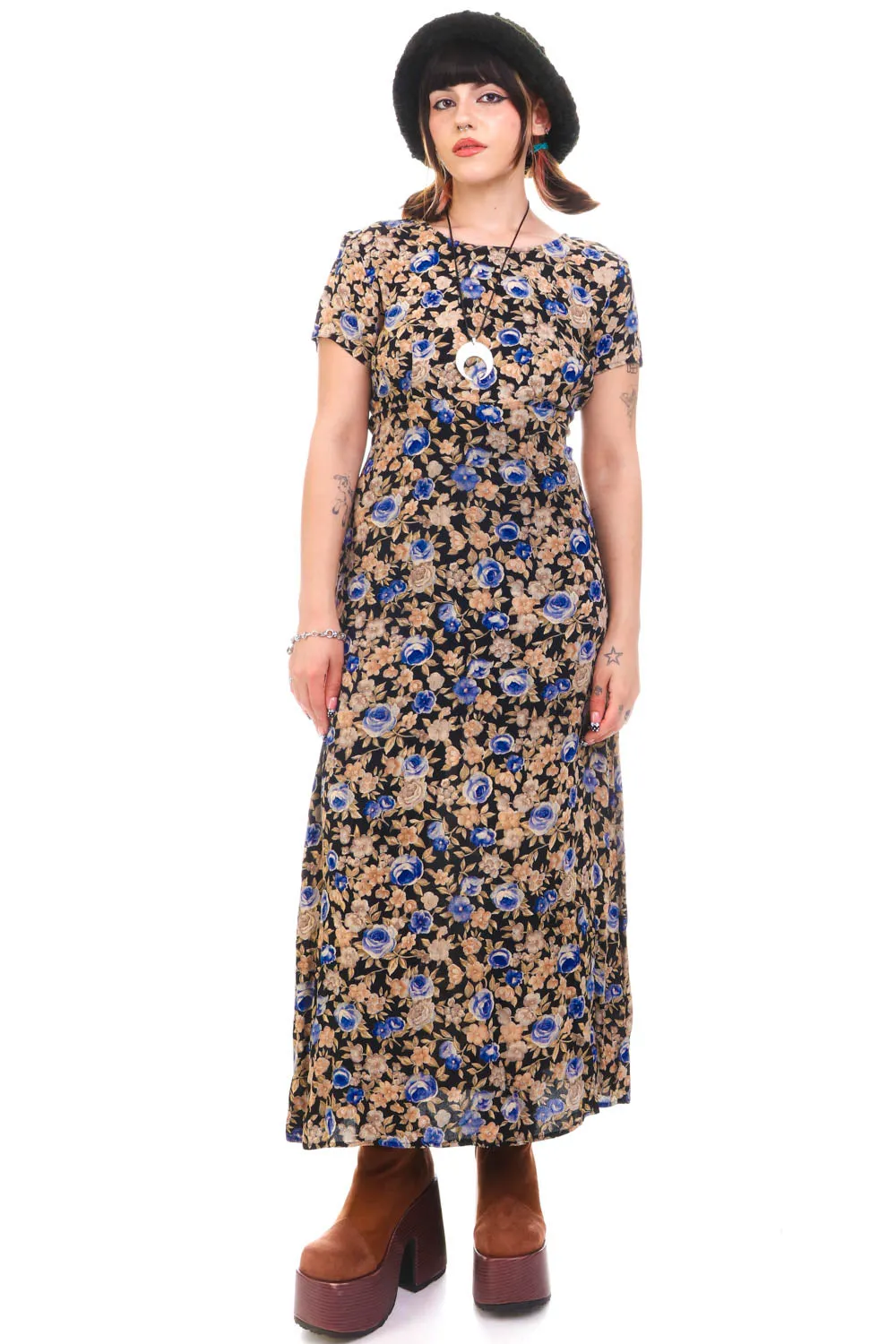 Vintage 90's Romantic Rose Maxi Dress - OSFM sold by Tunnel Vision