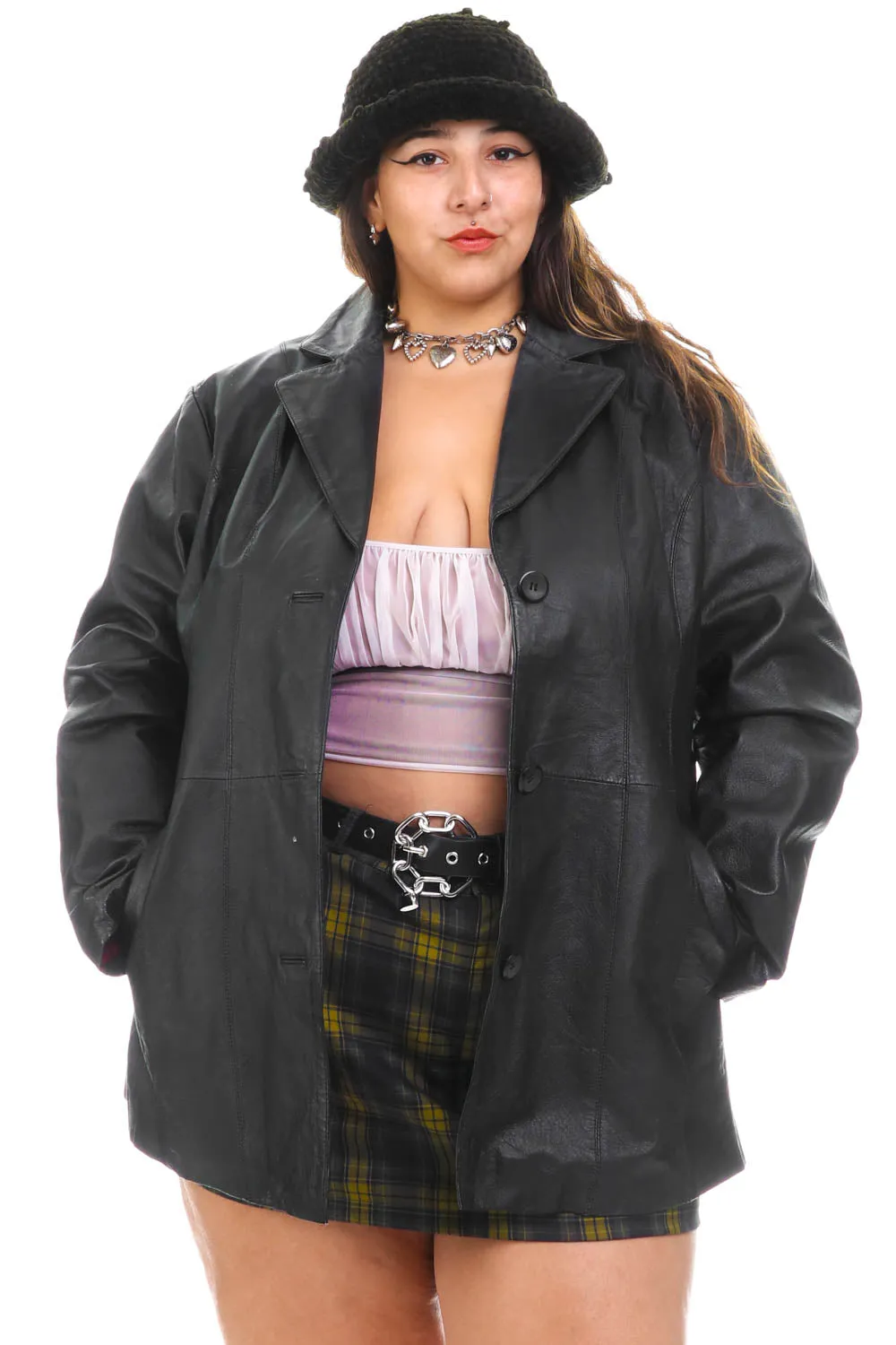 Vintage 90's Classic Black Leather Blazer Jacket - XL/2X sold by Tunnel Vision