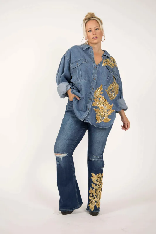 Dolly Collection Western Style Embellished Denim Jeans made by Sante Grace