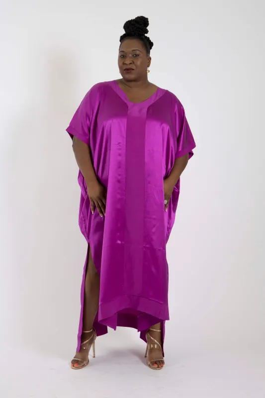 The Muse Italian Silk Charmeuse Caftan - Purple sold by Sante Grace