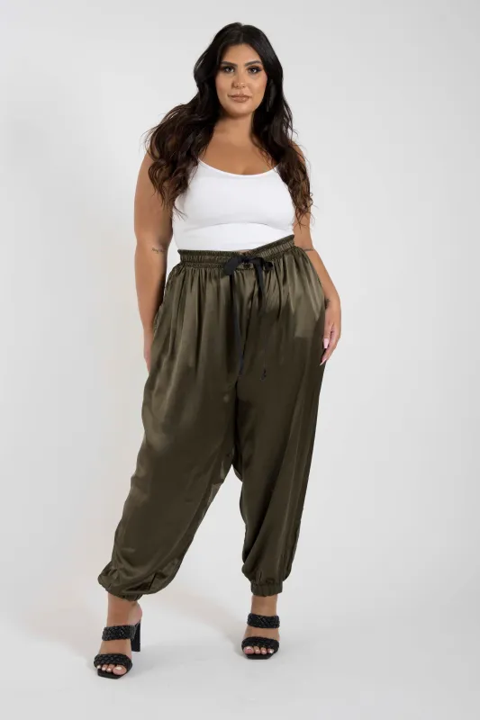 The Wardrobe Hero - Italian Silk Jogger Pant in Moss sold by Sante Grace