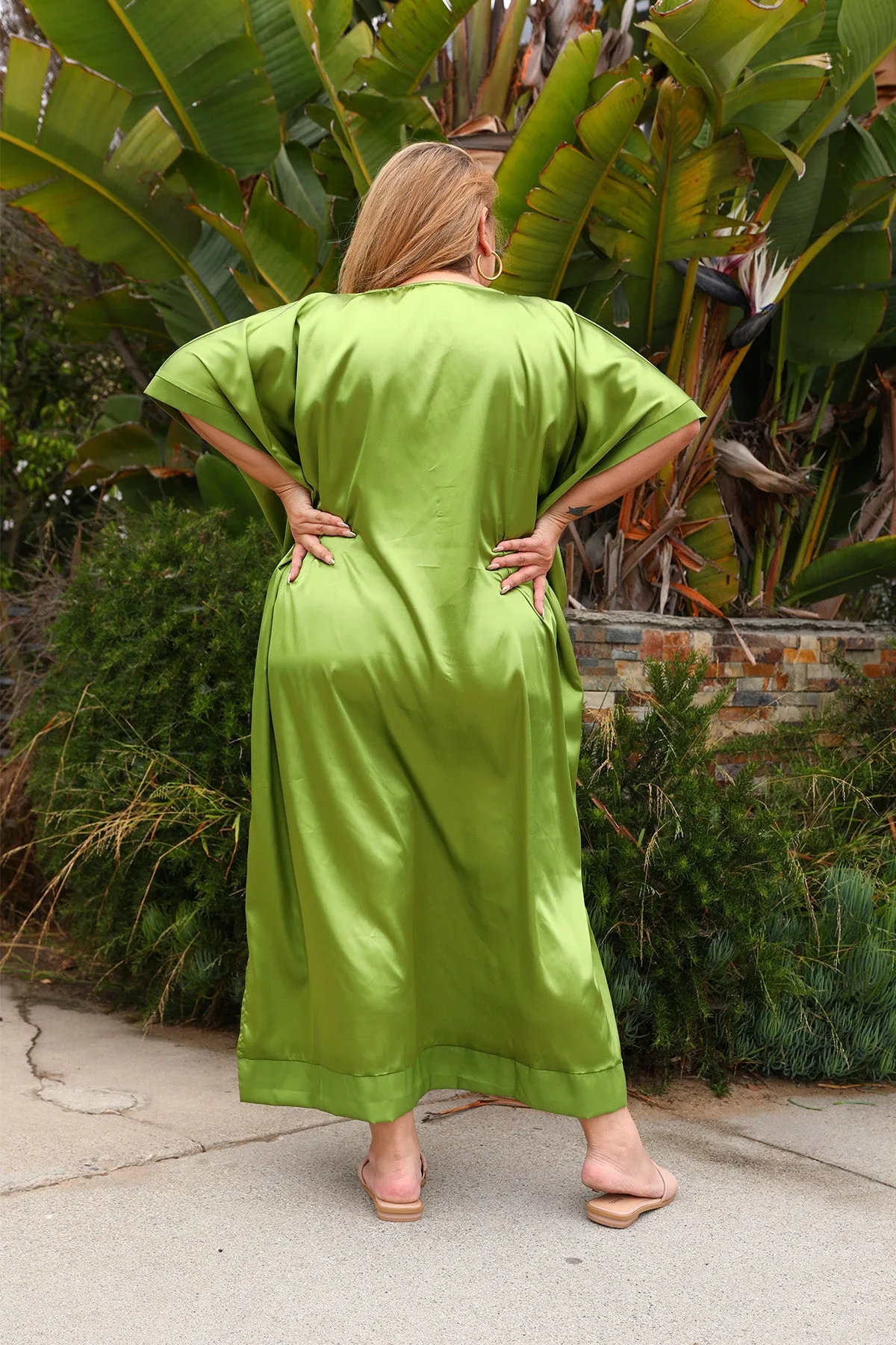 The Muse Italian Silk Charmeuse Caftan - Pearl Green sold by Sante Grace product image thumbnail 2
