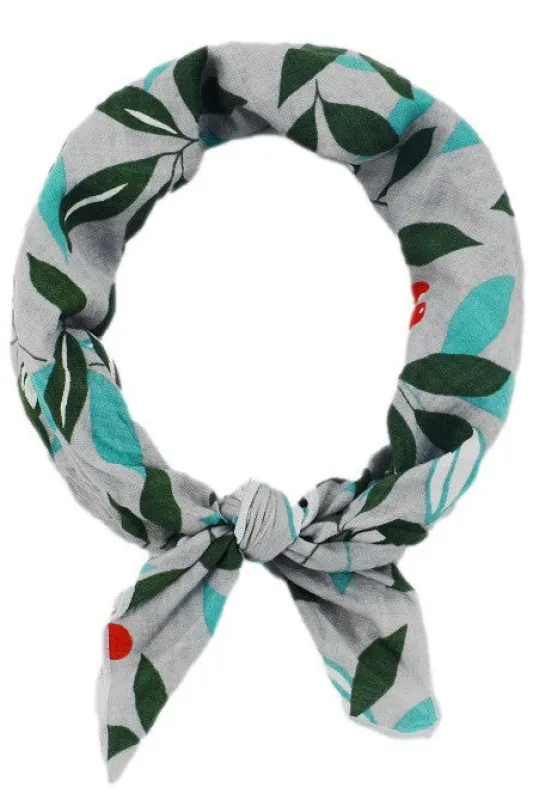 Grey leaf patterned scarf sold by Sante Grace