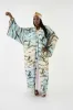 The Beach Scene Silk Twill Kimono in Multi Pastel with Kimono sleeves sold by Sante Grace