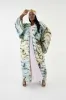 The Beach Scene Silk Twill Kimono in Multi Pastel with Kimono sleeves sold by Sante Grace