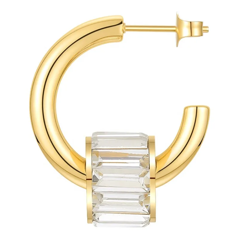 18K Gold Plated Stainless Steel C Shaped Diamond Baggette Earring made by Sante Grace