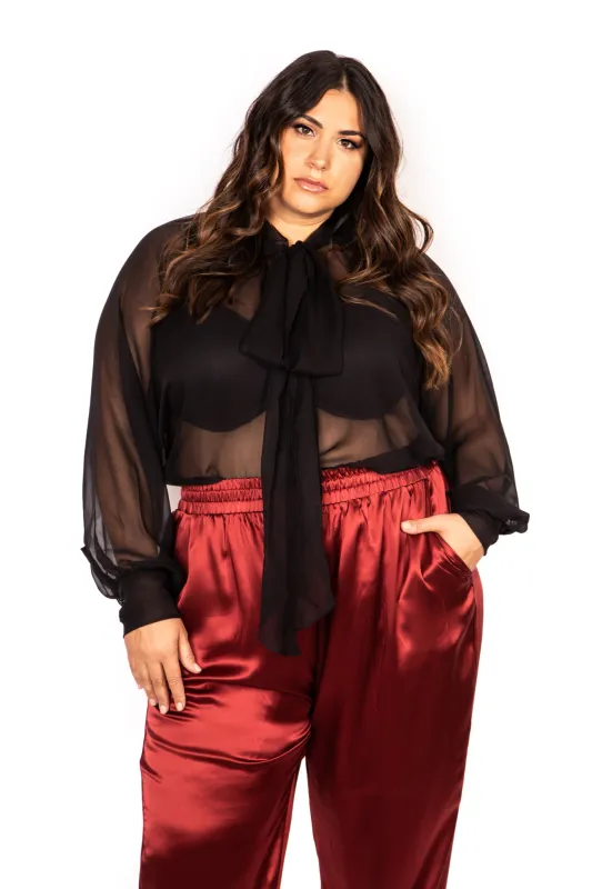 The Haute Carine Silk Chiffon High Low Top in Black made by Sante Grace