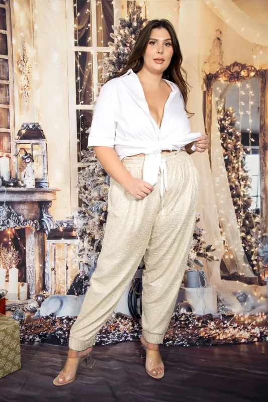 The Wardrobe Hero Creme Gold Knit Jogger sold by Sante Grace