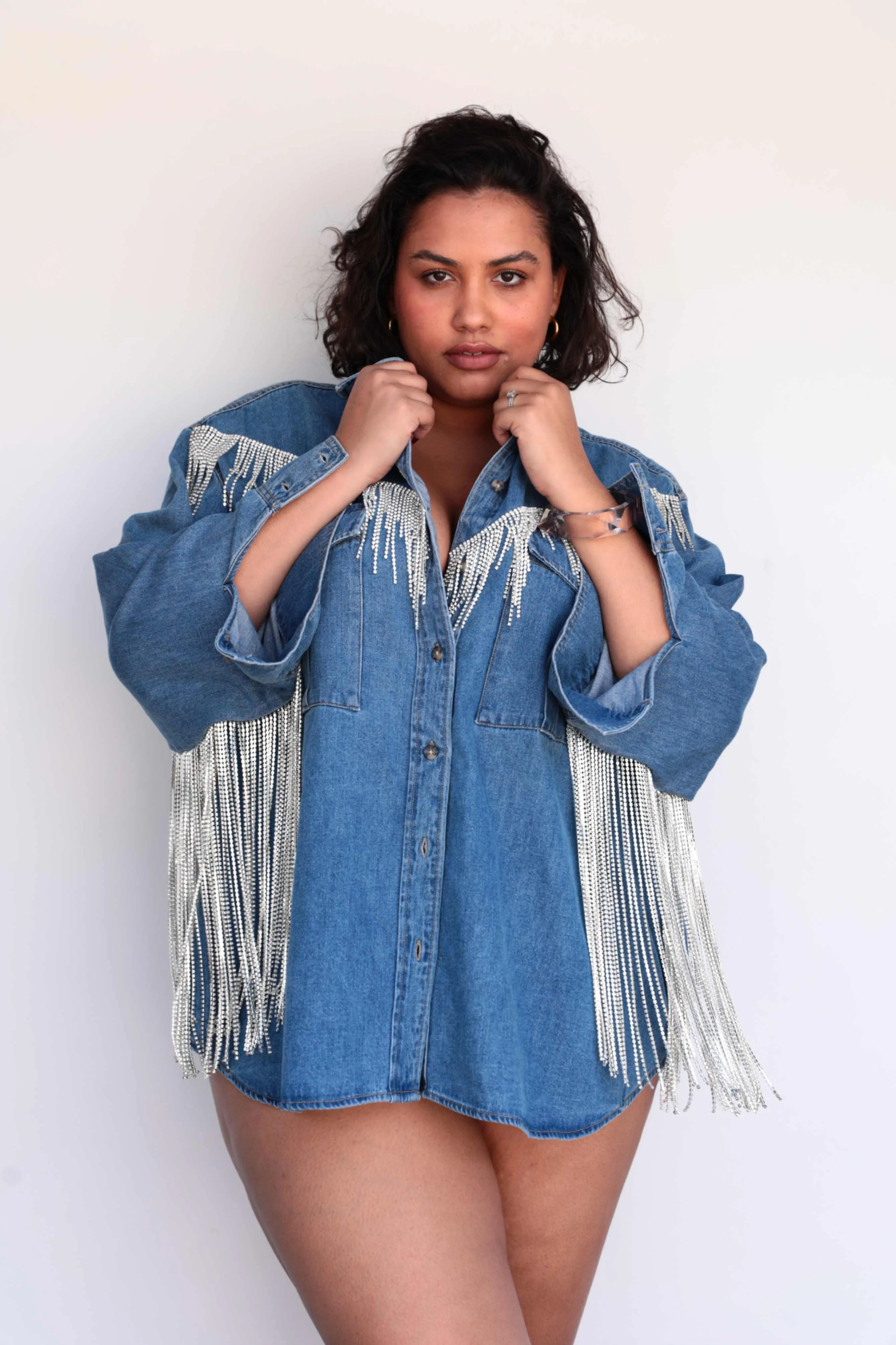 Dolly Collection Rhinestone Denim Shirt sold by Sante Grace product image thumbnail 5