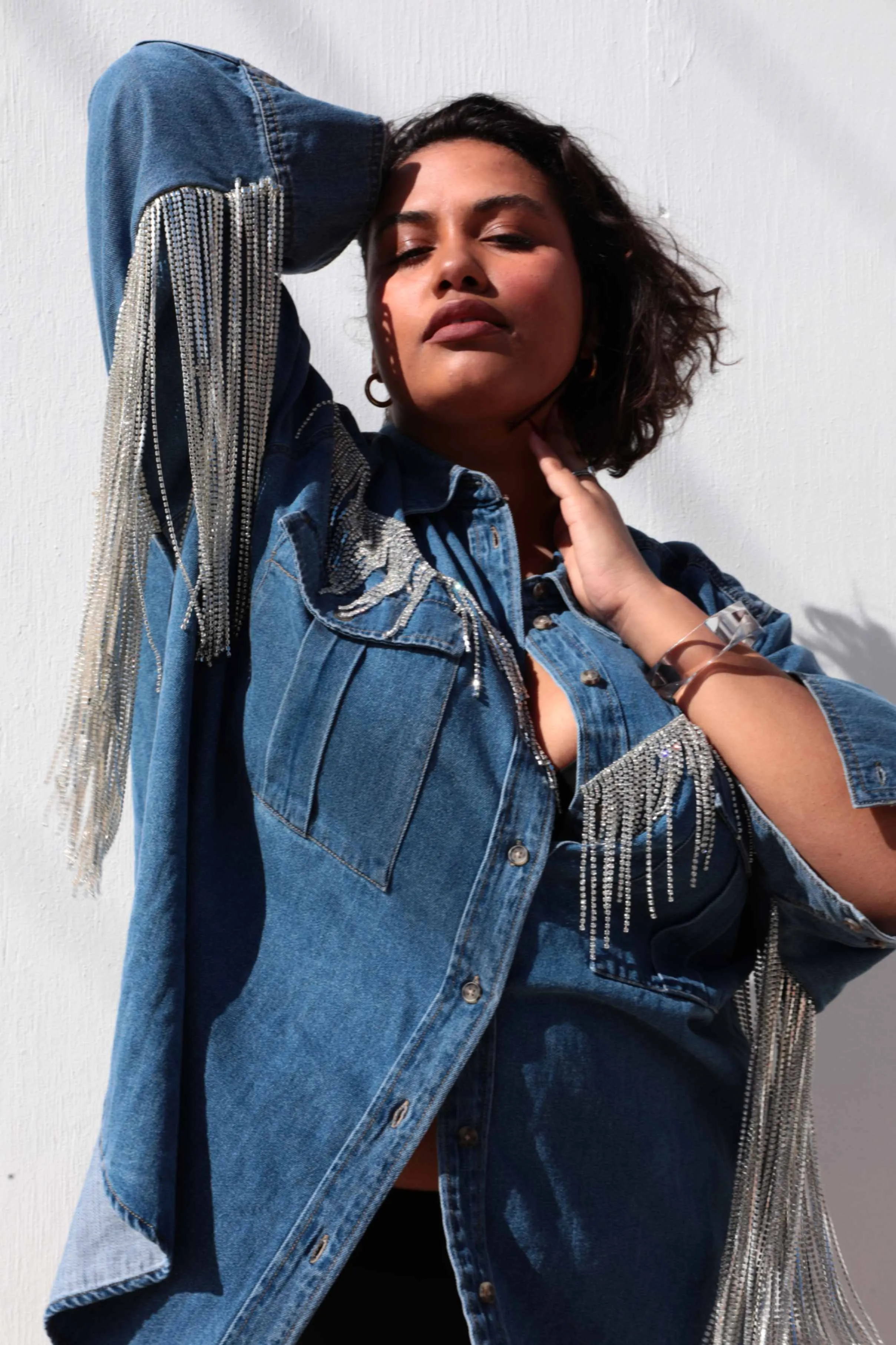 Dolly Collection Rhinestone Denim Shirt sold by Sante Grace