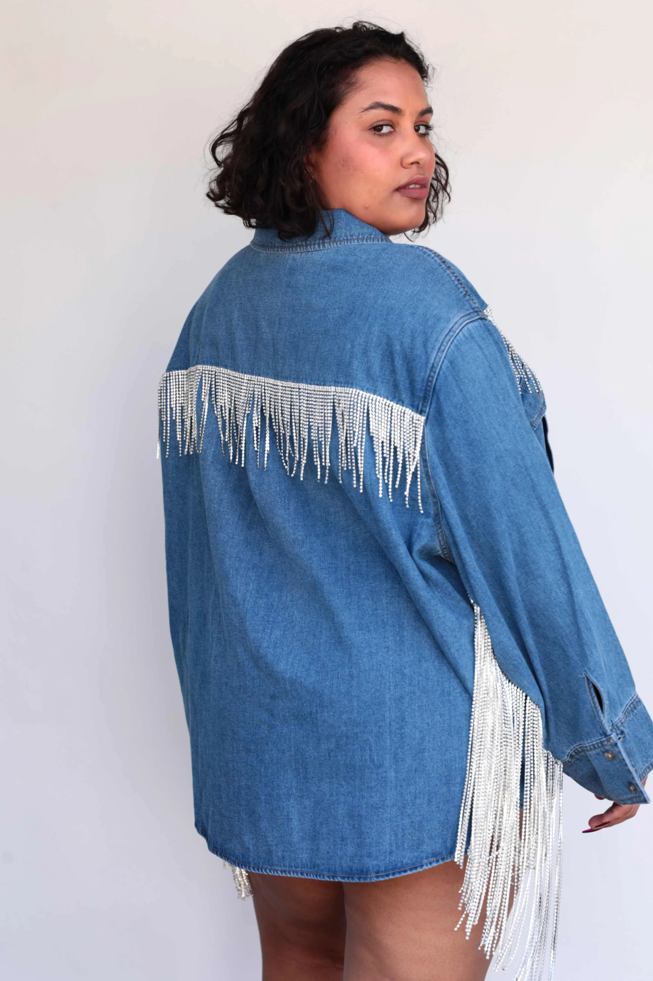Dolly Collection Rhinestone Denim Shirt sold by Sante Grace product image thumbnail 4