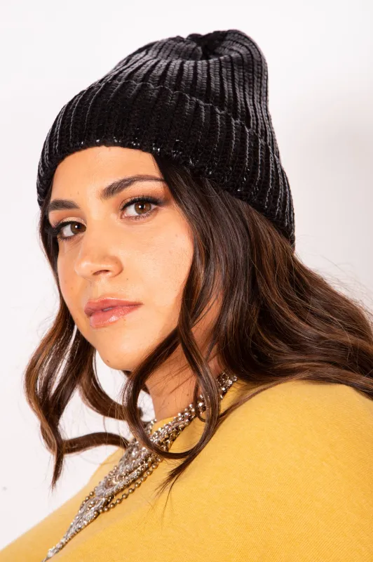 Black metallic beanie sold by Sante Grace