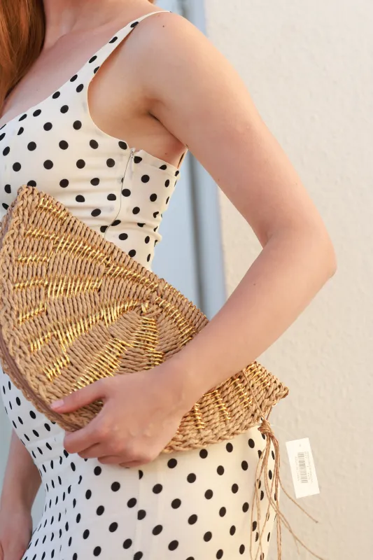 Rattan/Hemp 1/2 Shell Clutch sold by Sante Grace