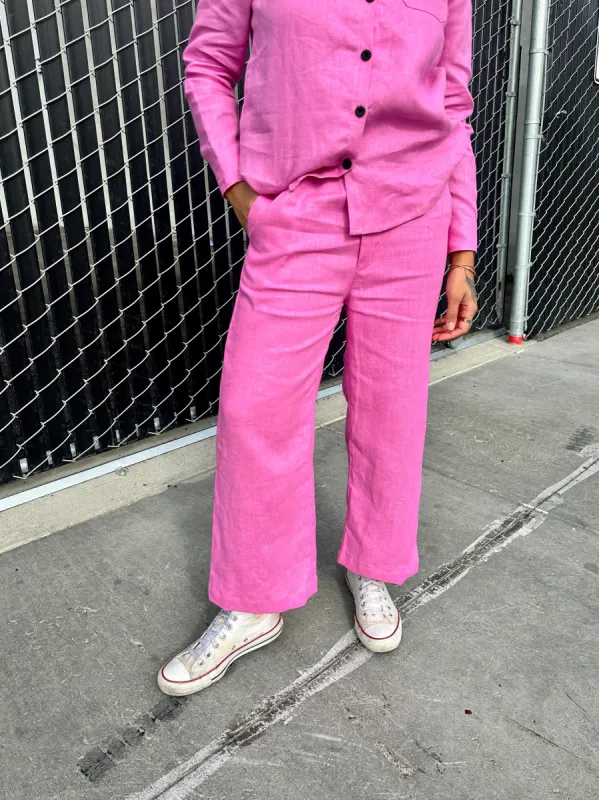 Linen Catalina Pant Taffy Pink sold by Nooworks