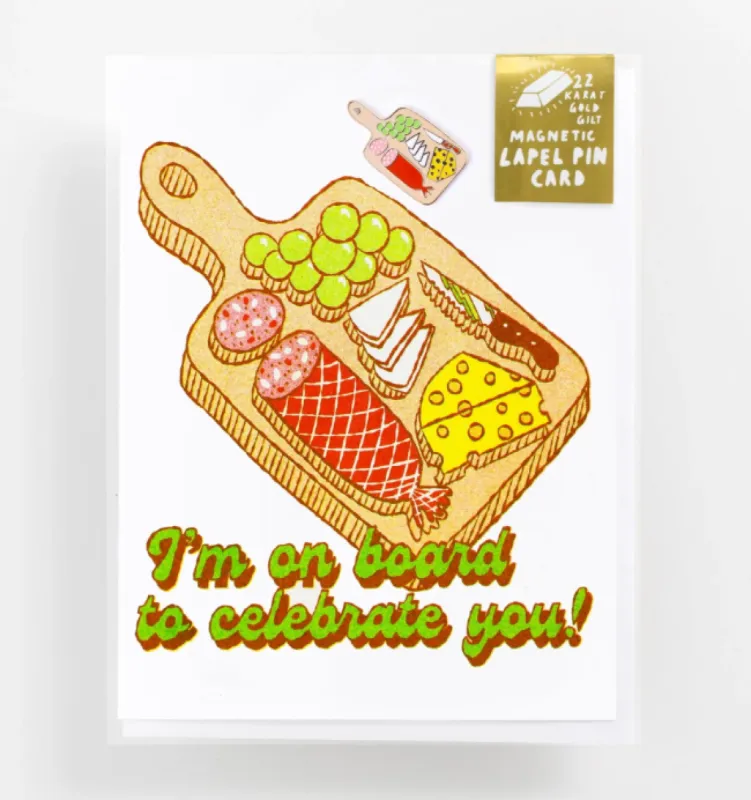 On Board to Celebrate You Lapel Pin Card sold by Nooworks