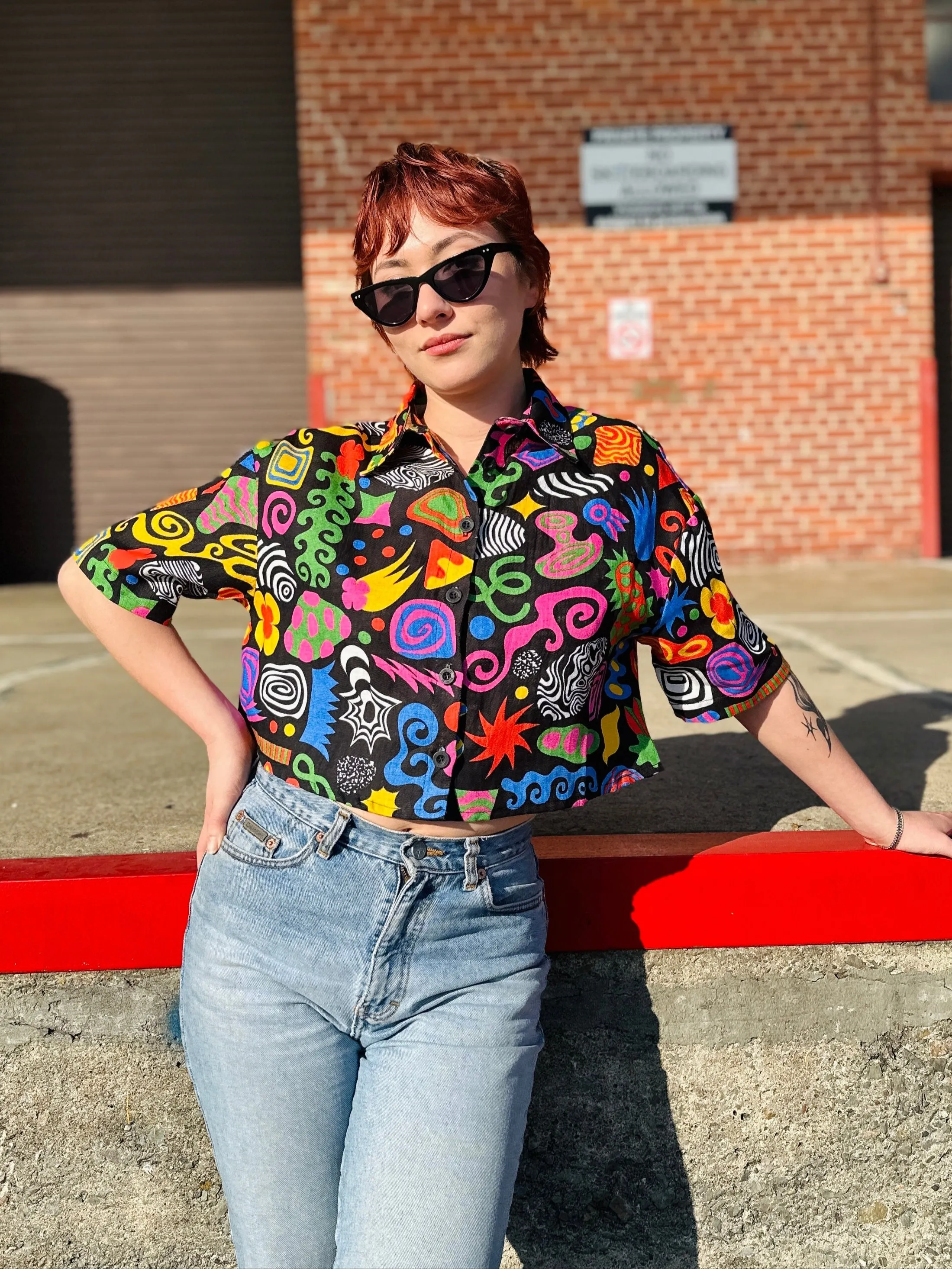 Linen Olivia Top ~ Party Mix ~ sold by Nooworks