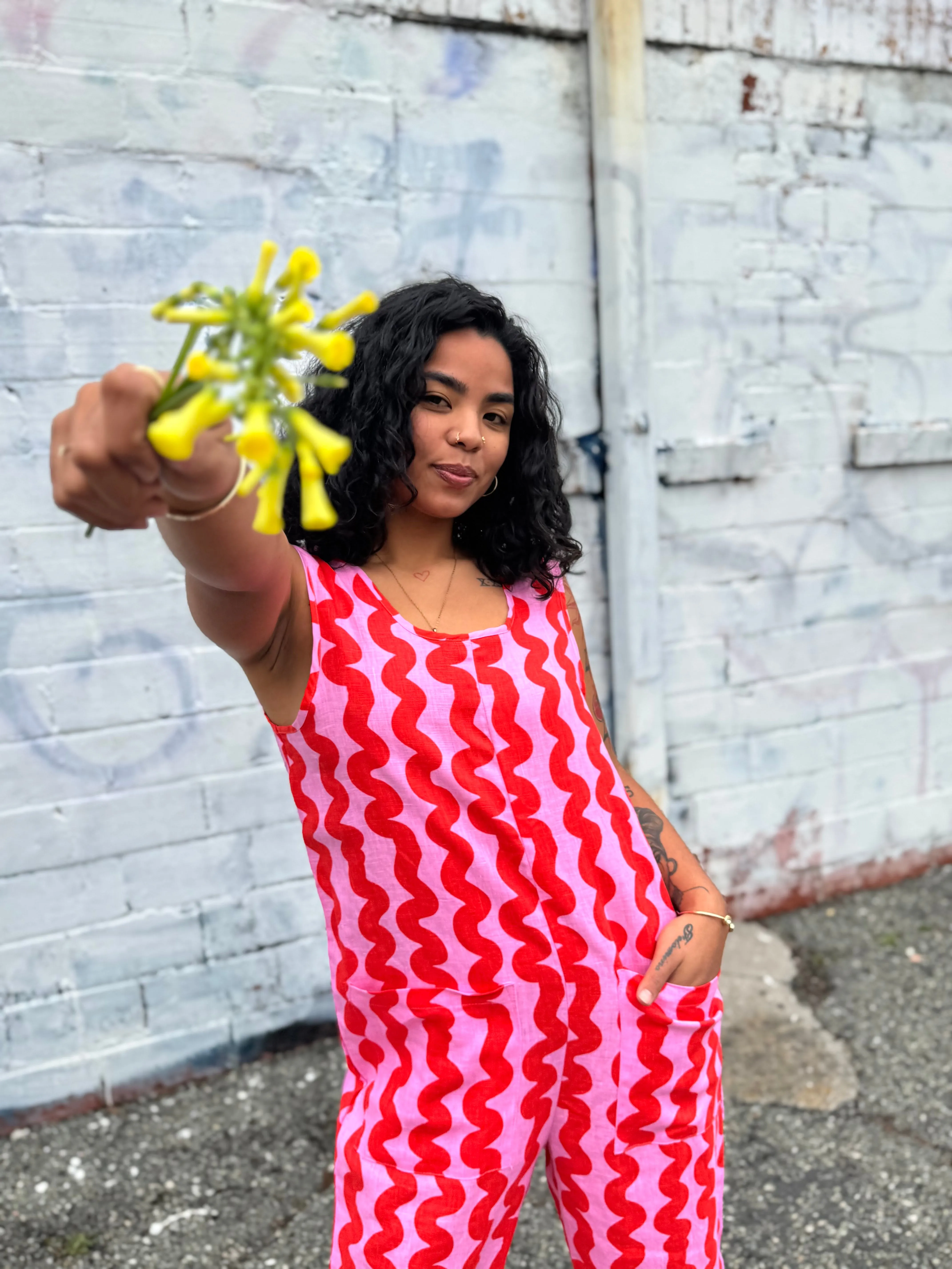 Linen Garden Suit Pink Squiggle sold by Nooworks