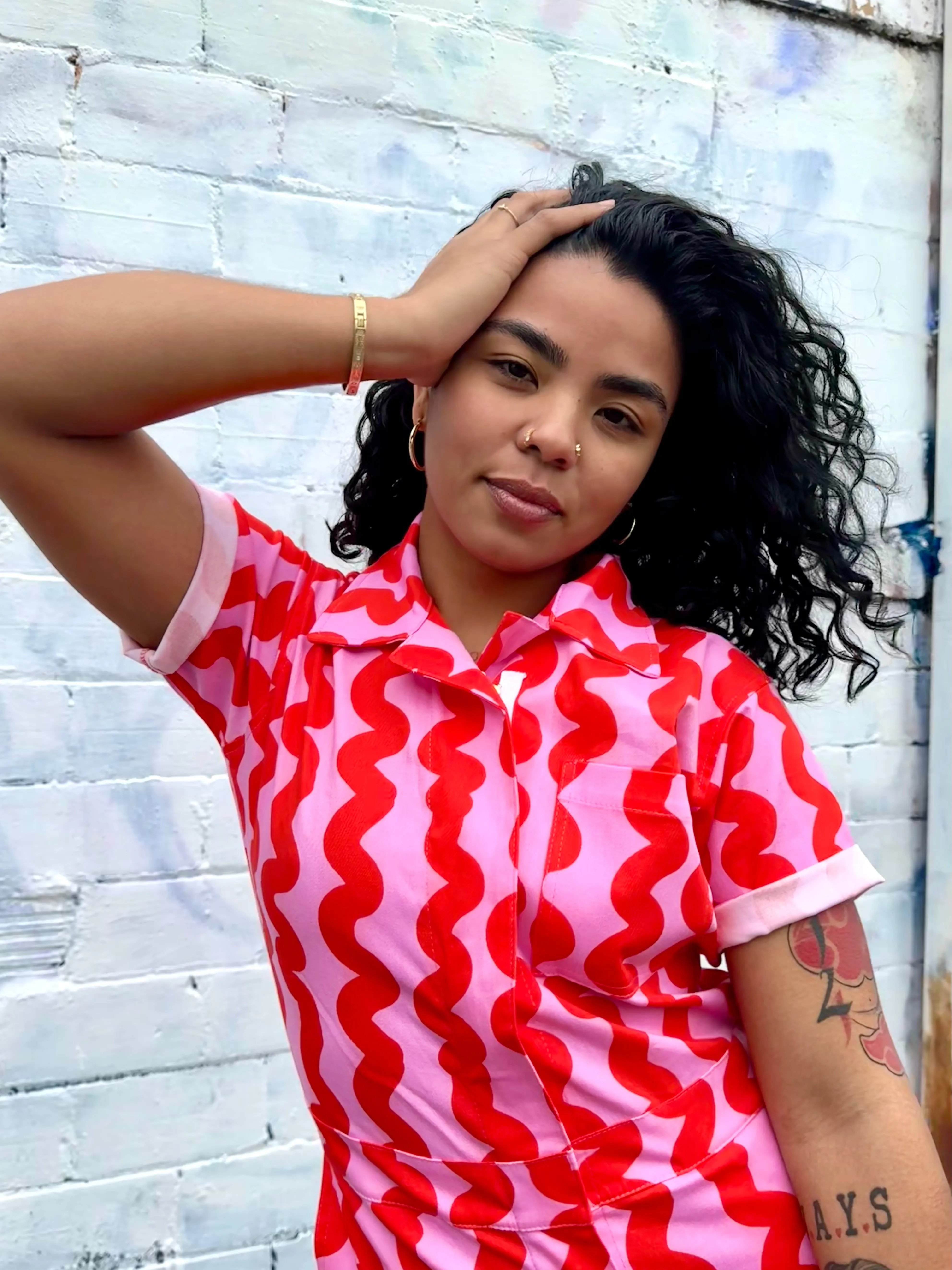 Twill Coveralls Pink Squiggle sold by Nooworks