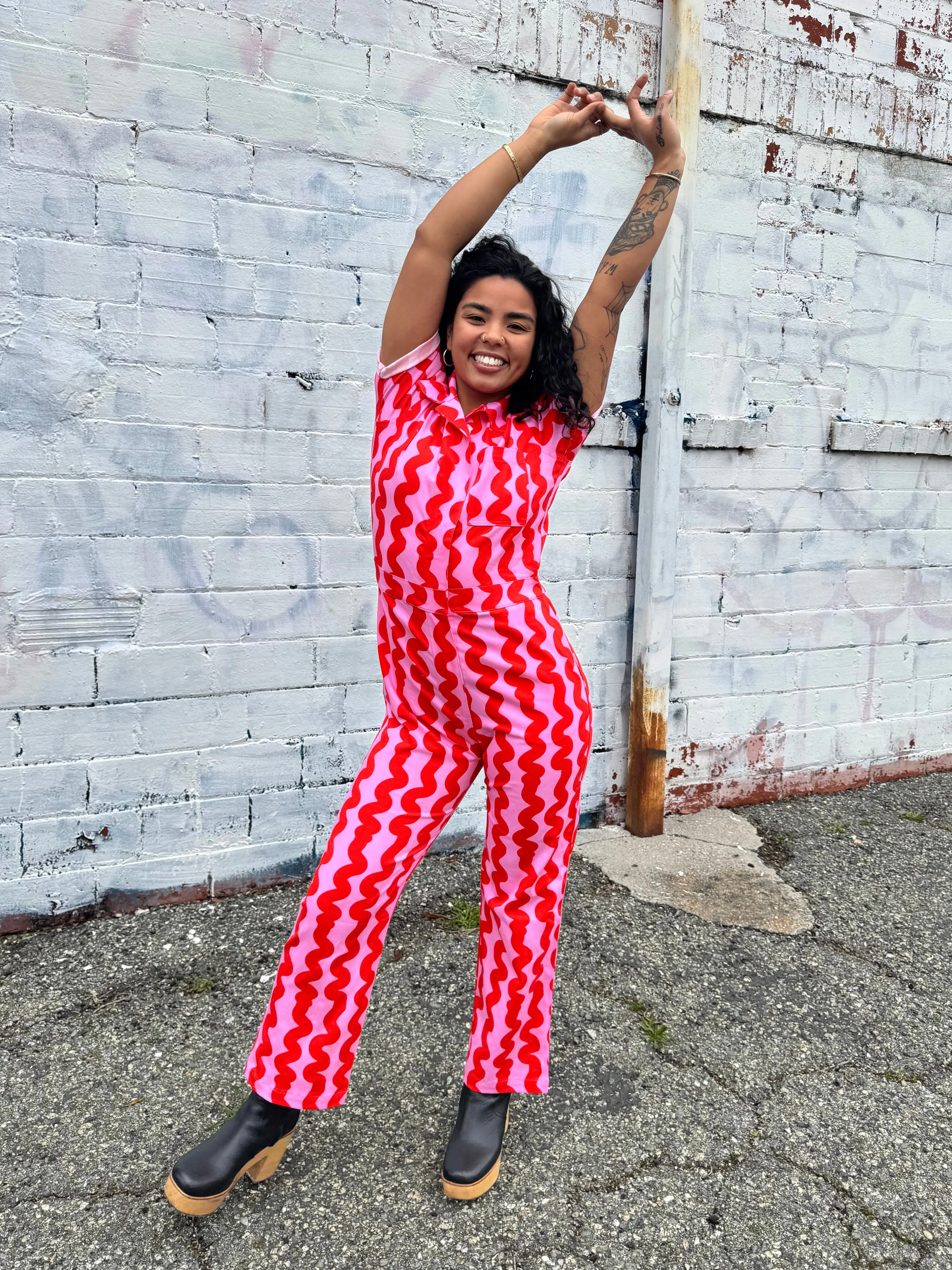 Twill Coveralls Pink Squiggle sold by Nooworks product image thumbnail 2