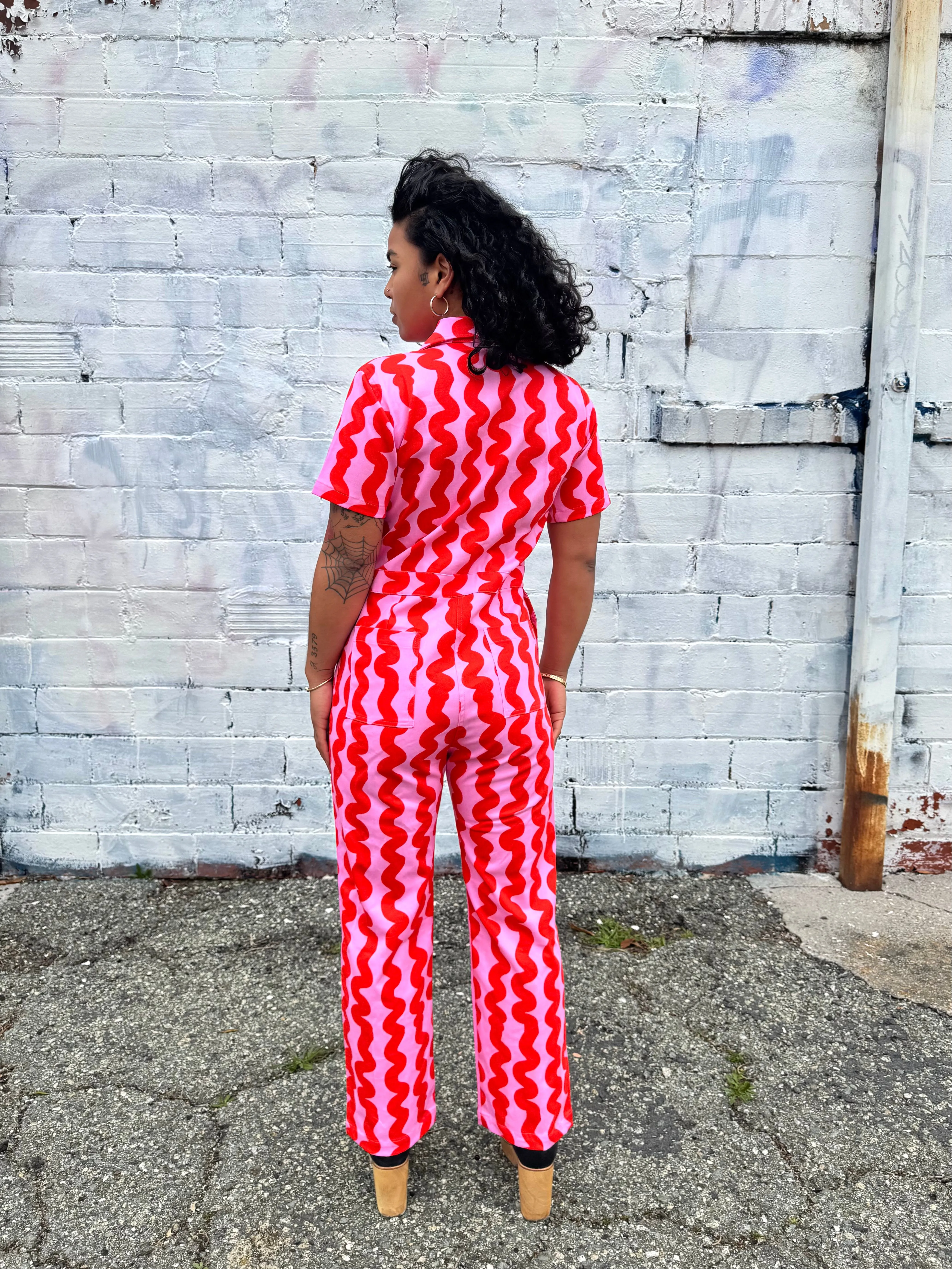 Twill Coveralls Pink Squiggle sold by Nooworks product image thumbnail 3