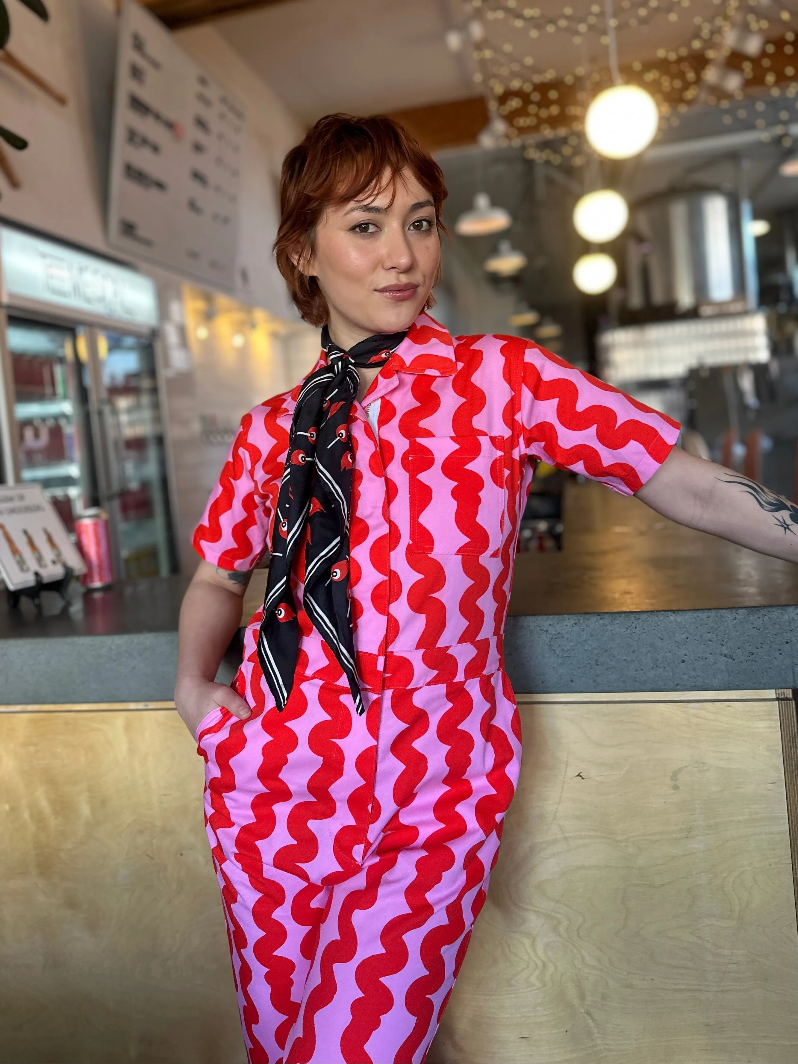 Twill Coveralls Pink Squiggle sold by Nooworks product image thumbnail 4