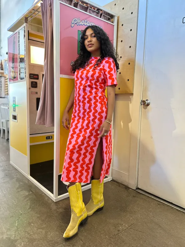 Jersey Maxi Dress Pink Squiggle sold by Nooworks