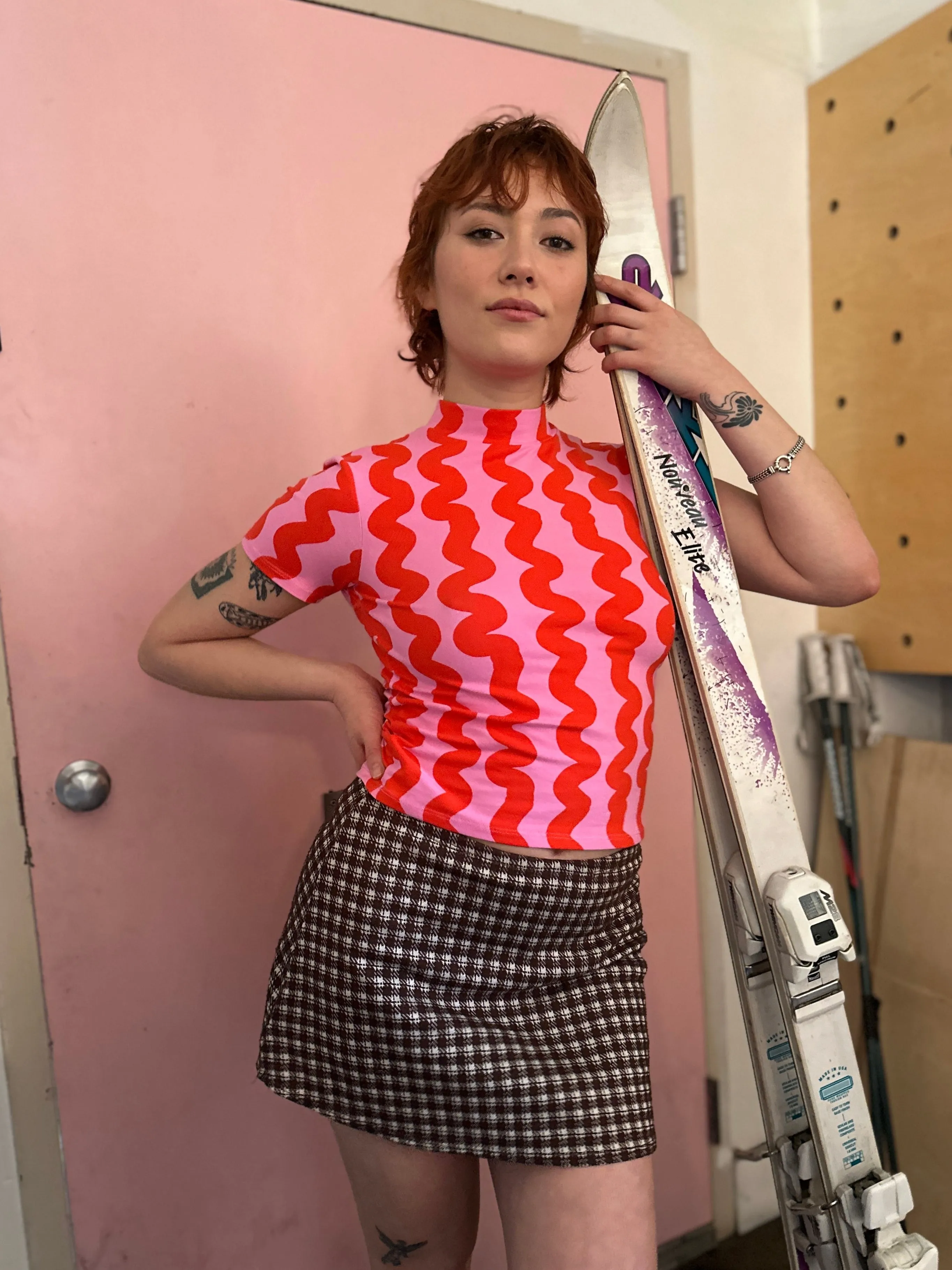 Mock Neck Pink Squiggle sold by Nooworks product image thumbnail 3