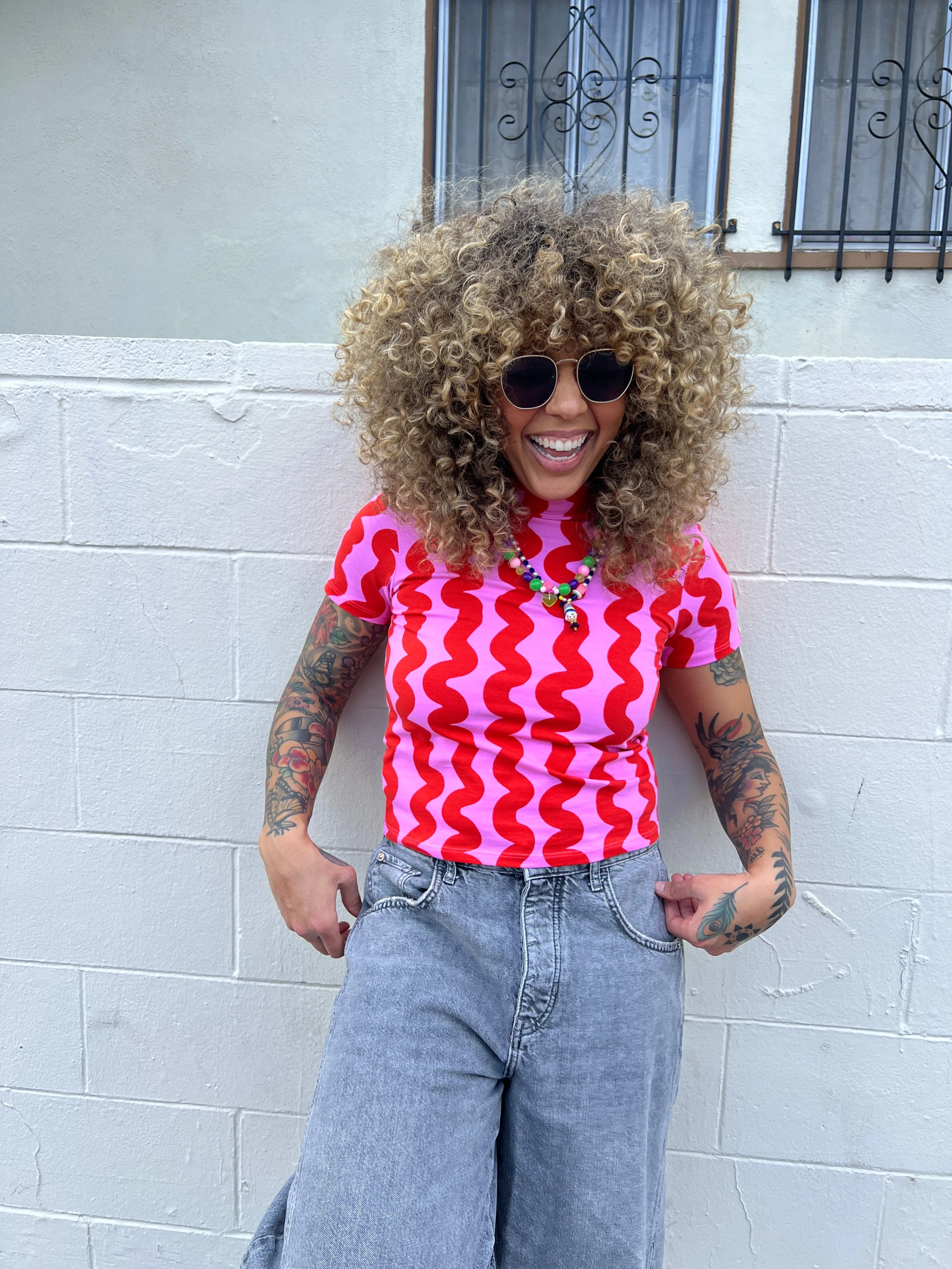 Mock Neck Pink Squiggle sold by Nooworks product image thumbnail 2