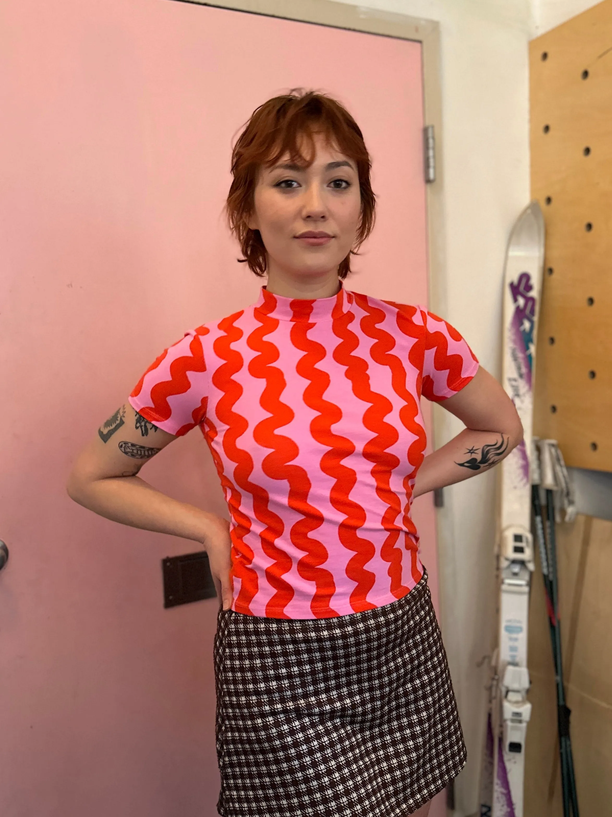 Mock Neck Pink Squiggle sold by Nooworks product image thumbnail 4