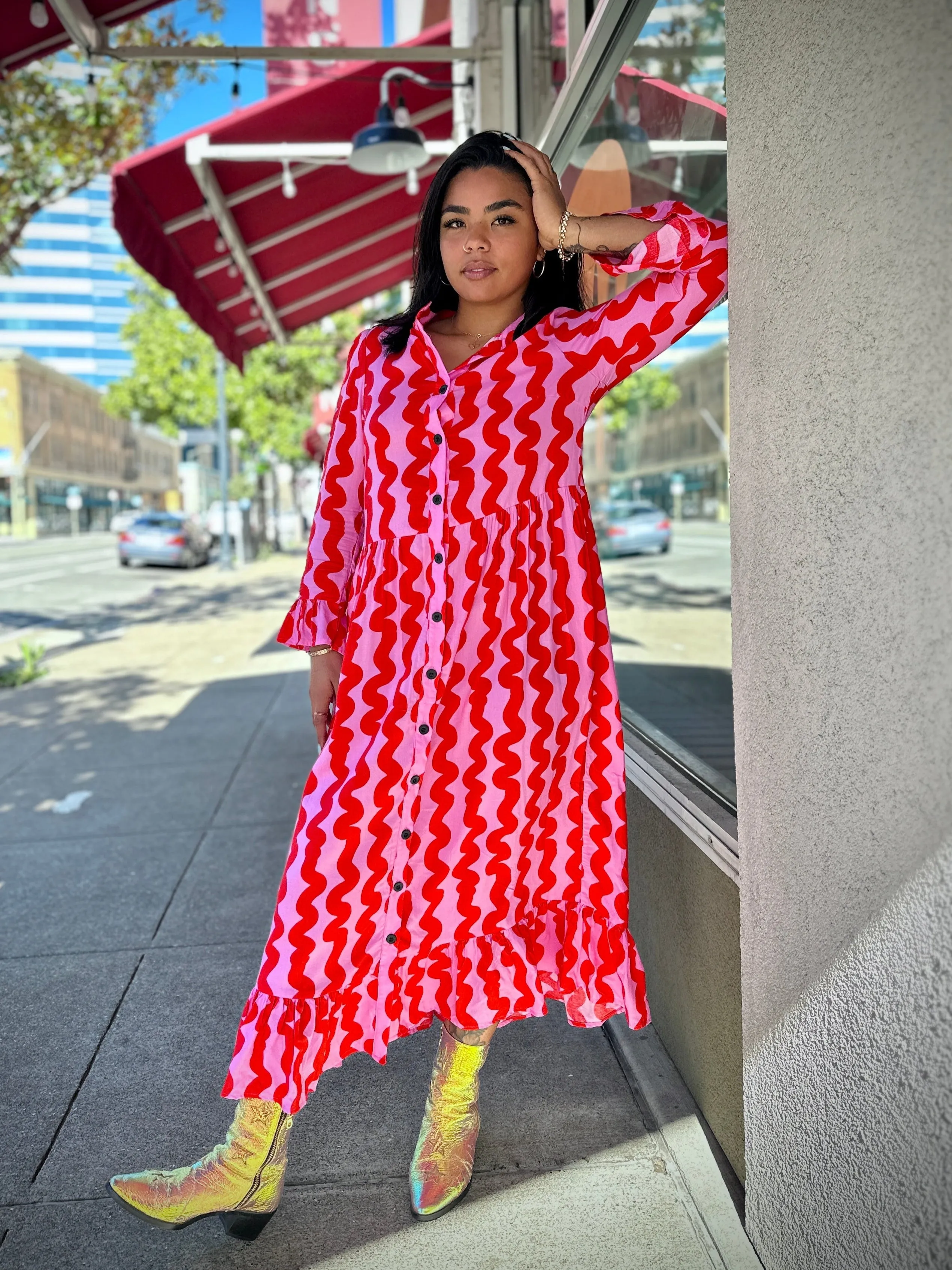 Olive Dress Pink Squiggle sold by Nooworks