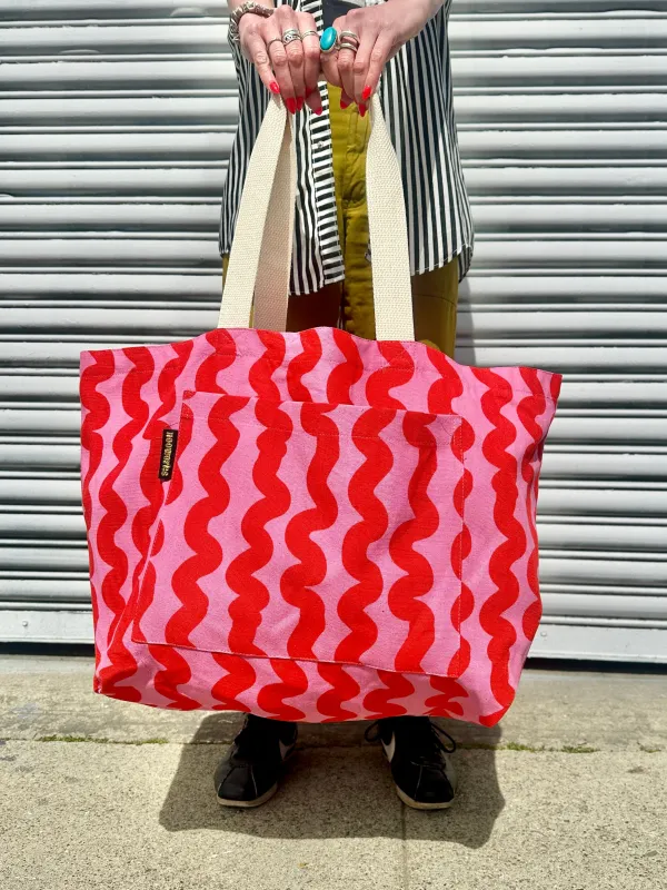 The Mega Tote - Pink Squiggle sold by Nooworks