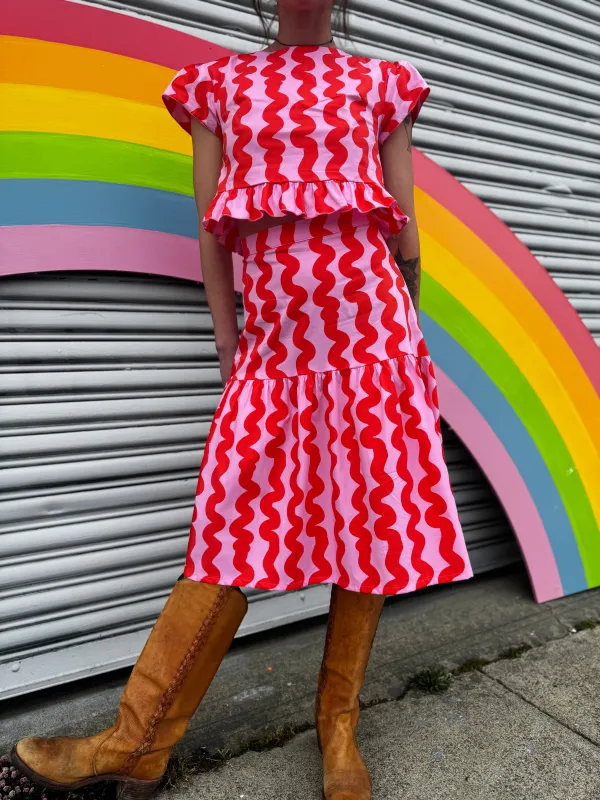Gail Skirt Pink Squiggle sold by Nooworks