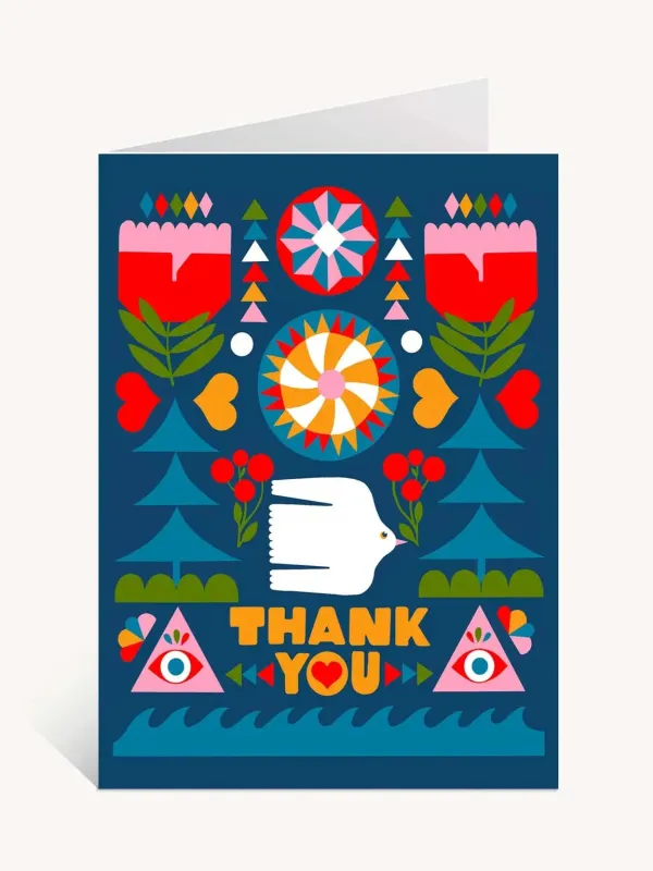 Folk Flowers Thank You Card sold by Nooworks