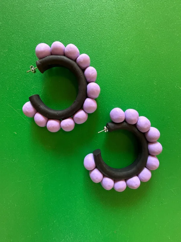 Pom Pom Earrings - Purple & Black sold by Nooworks