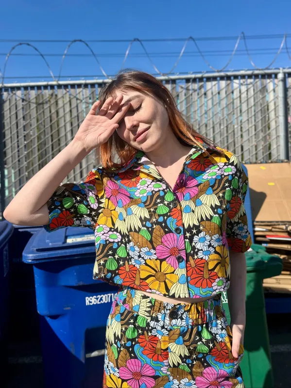 Linen Olivia Top Cosmic Floral sold by Nooworks