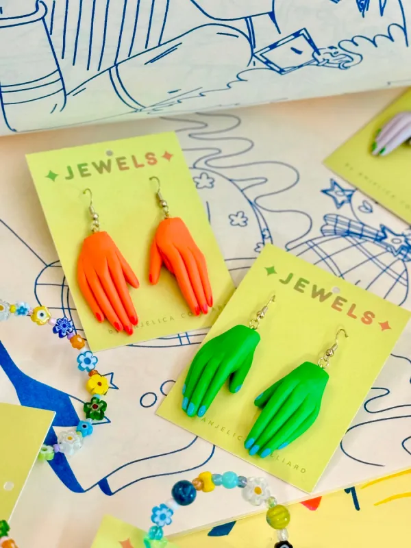 Jellicore Hand Earrings - Opal + Red Nails sold by Nooworks