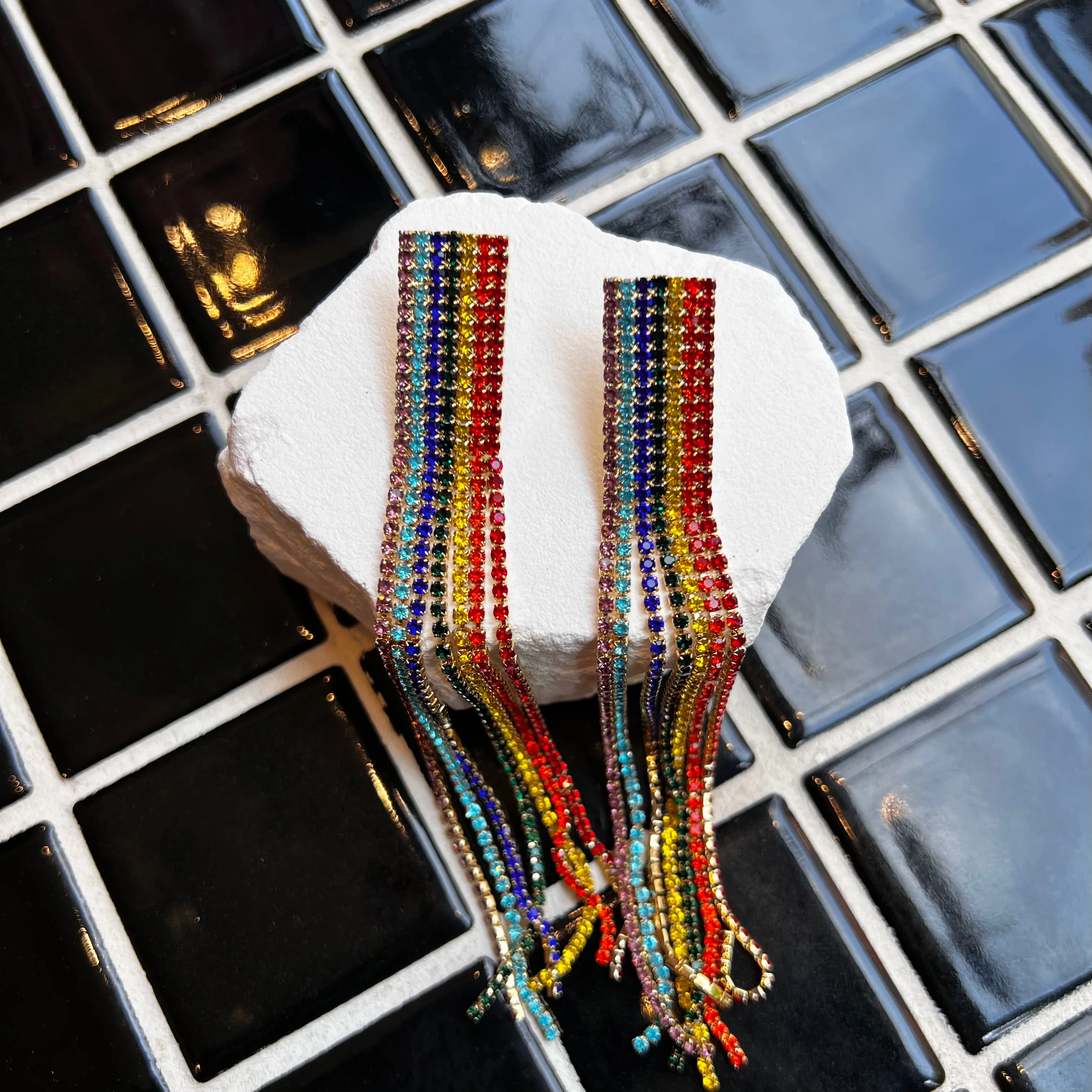 Rainbow Rhinestone Earrings sold by Tamara Malas
