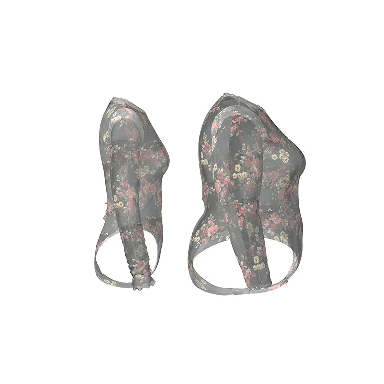 MESH CREWNECK BODYSUIT - BLACK FLORAL sold by Pinecone Row product image thumbnail 2