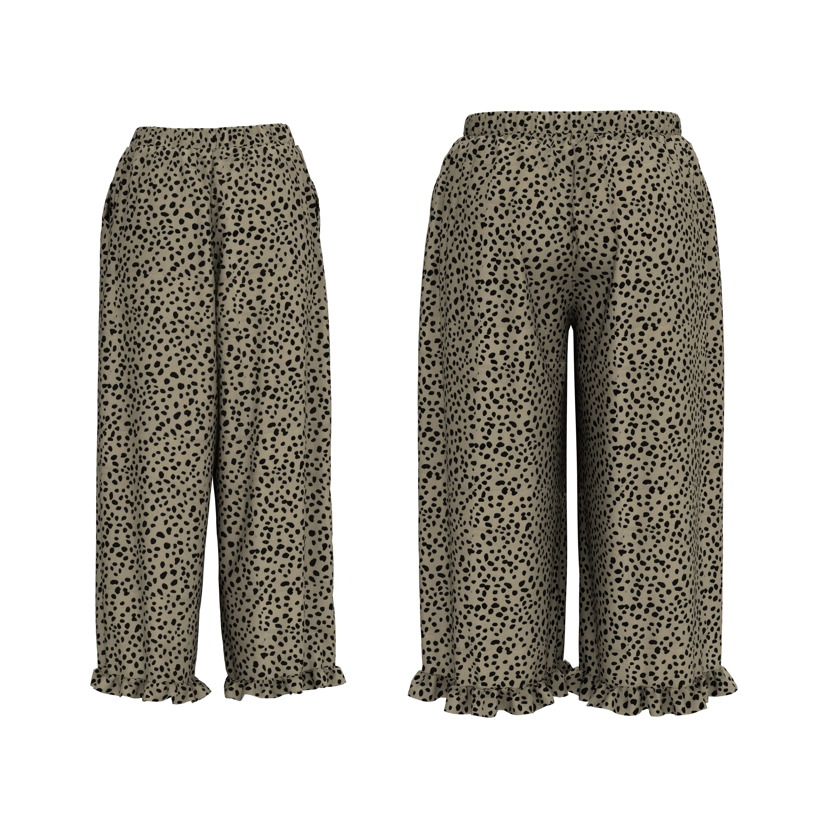 RELAXED WIDE LEG PULL ON PANT W/ RUFFLE HEM DETAIL - CHEETAH sold by Pinecone Row product image thumbnail 2