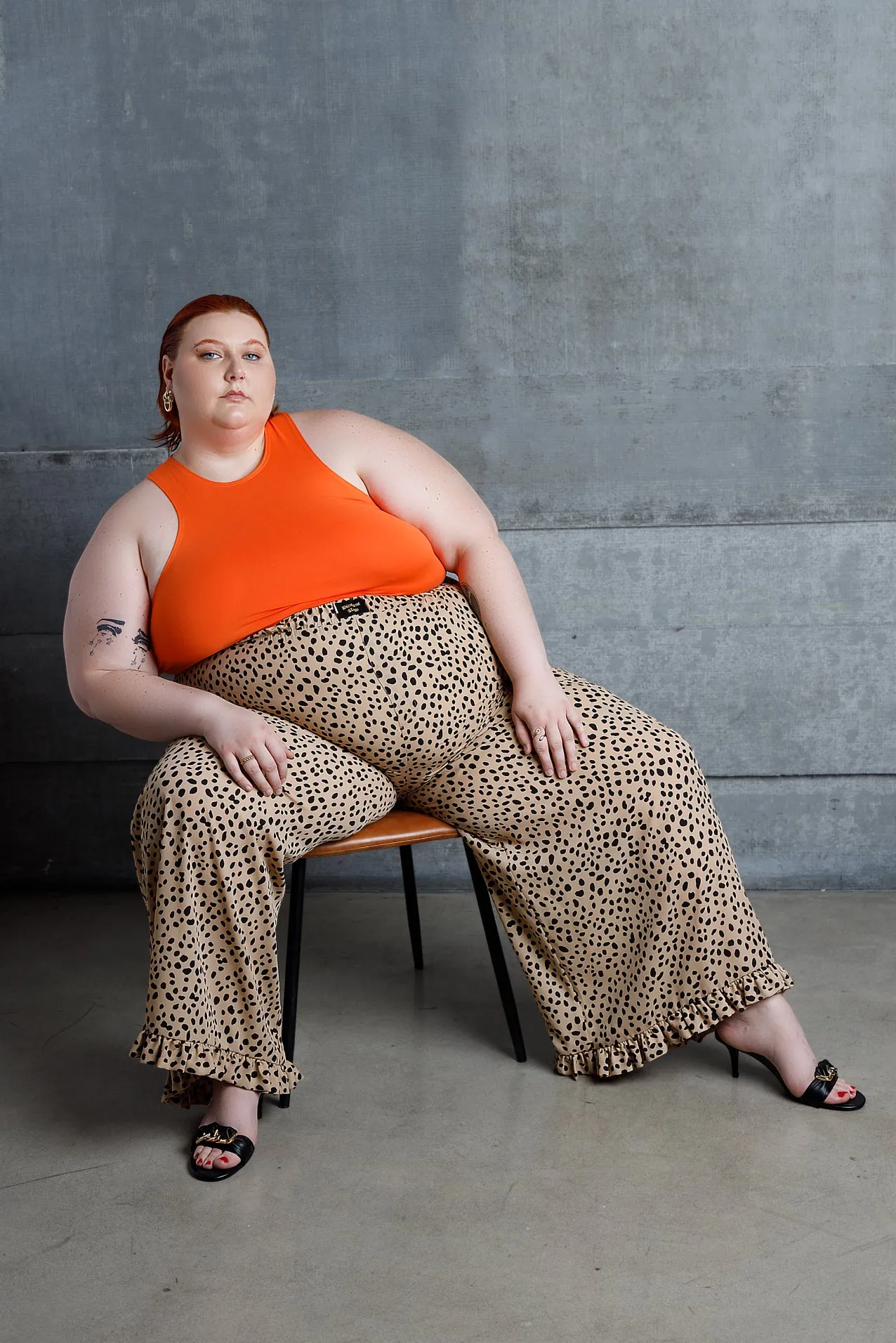 RELAXED WIDE LEG PULL ON PANT W/ RUFFLE HEM DETAIL - CHEETAH sold by Pinecone Row product image thumbnail 5