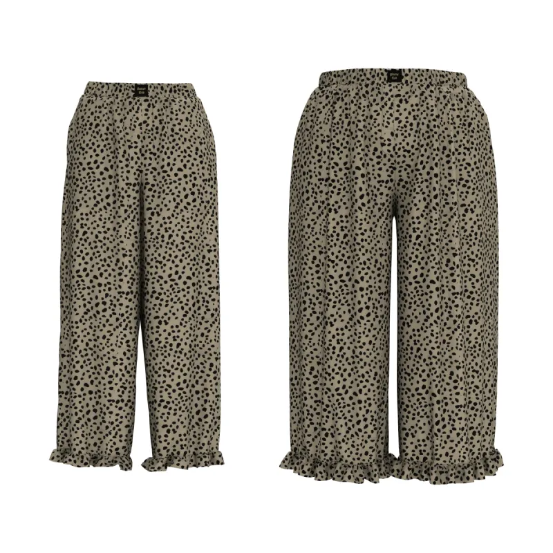 RELAXED WIDE LEG PULL ON PANT W/ RUFFLE HEM DETAIL - CHEETAH sold by Pinecone Row