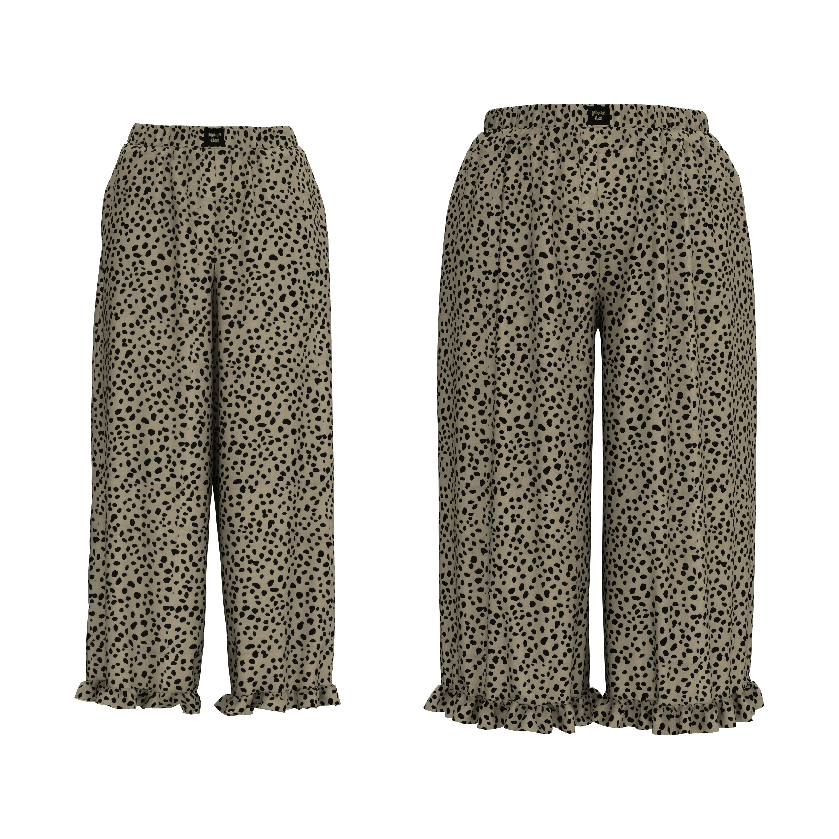 RELAXED WIDE LEG PULL ON PANT W/ RUFFLE HEM DETAIL - CHEETAH sold by Pinecone Row