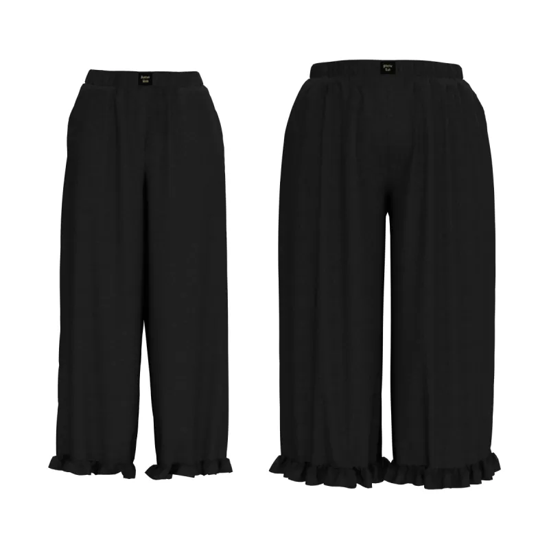 RELAXED WIDE LEG PULL ON PANT W/ RUFFLE HEM DETAIL - BLACK sold by Pinecone Row